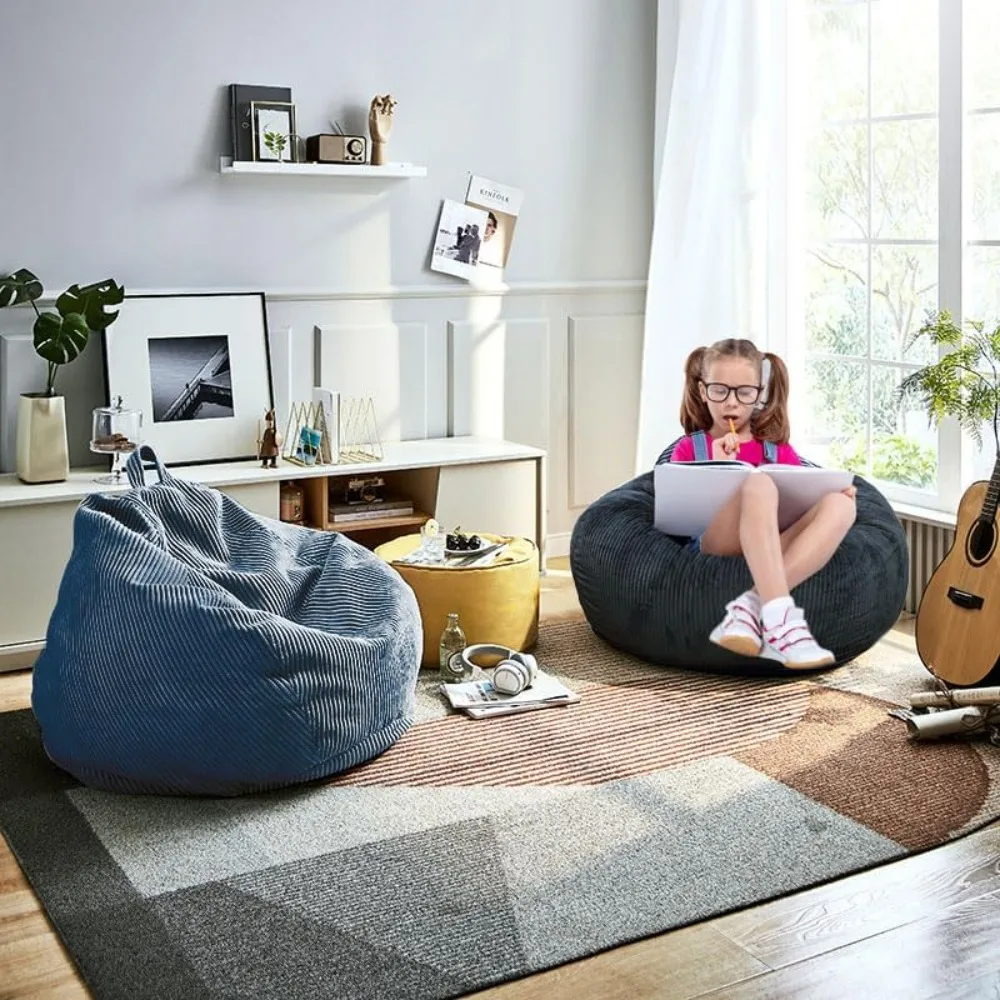 Classic Bean Bag Chair, with Faux Rabbit Fur Cover for Teens and Kids, Memory Foam Bean Bag Chairs, Ultra Soft Faux Fur Fabric