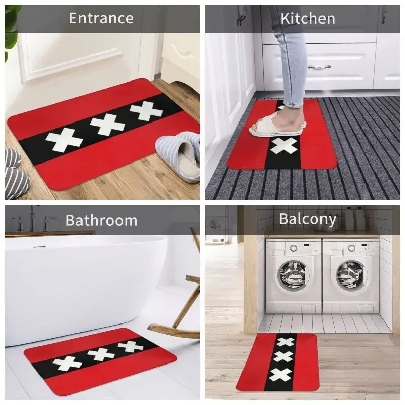 Amsterdam Flag Front Door Floor Entrance Mats Outdoor Netherlands Bathroom Kitchen Doormat Living Room Carpet Rug