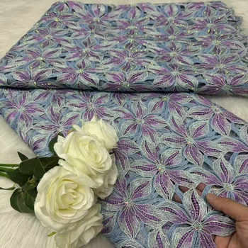 奢華彩色繩編蕾絲尼日利亞水溶性蕾絲布料,附寶石裝飾,2025 高品質非洲吉普爾繩編蕾絲布料 10 最佳銷售 奢華蕾絲 - №4
