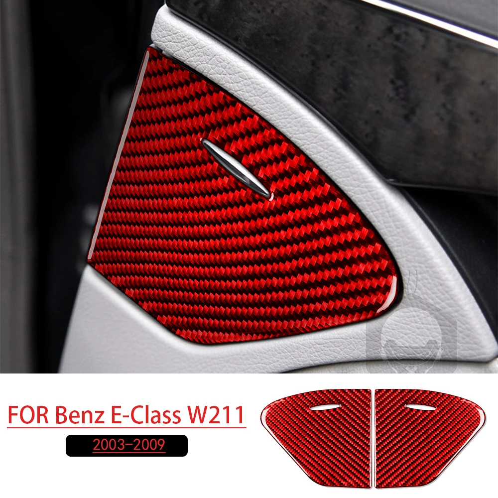 For Benz E-Class W211 2003-2009 Car Door Ashtray Set Red Real Soft Carbon Fiber Car Interior Accessories Decoration Stickers