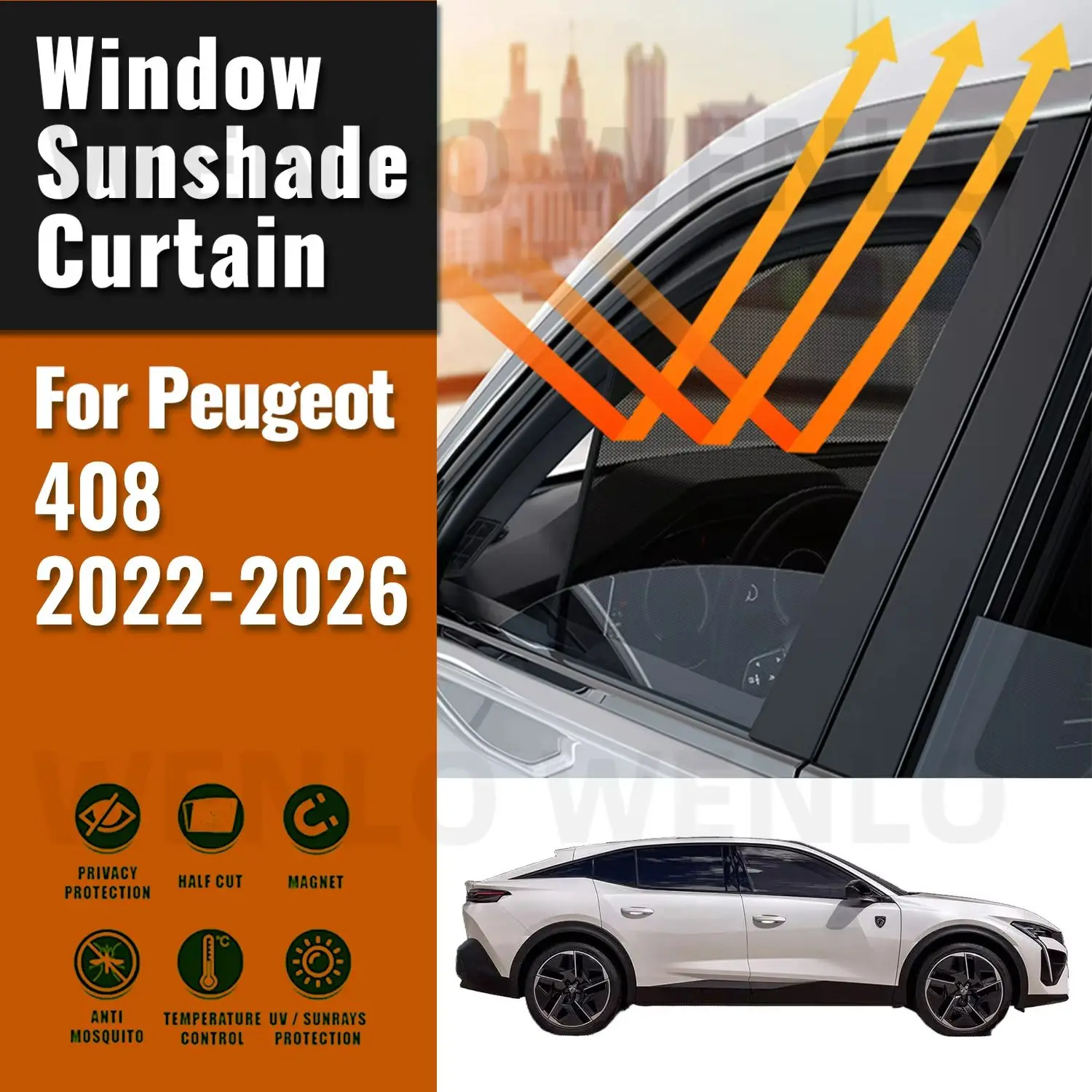 Parasol Magnético para Ventana Lateral de Coche Peugeot 408 2022-2025 2026, Protección Solar, Cortinas para Niños