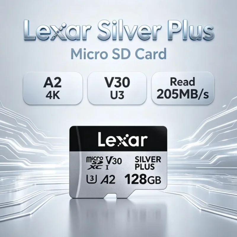 Lexar Silver Plus Micro SD Card SDXC A2 64GB 128GB 256GB 512GB 1TB 4K V30 U3 Read 205MB/s TF Memory Cards for Smartphone