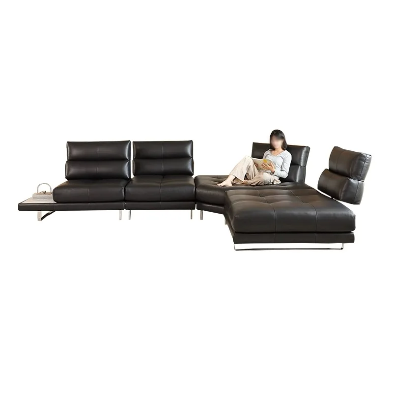 Sofa für Wohnzimmer, Große Wohnung, Villa, Verstellbare Rückenlehne, Gerades Ecksofa aus Leder