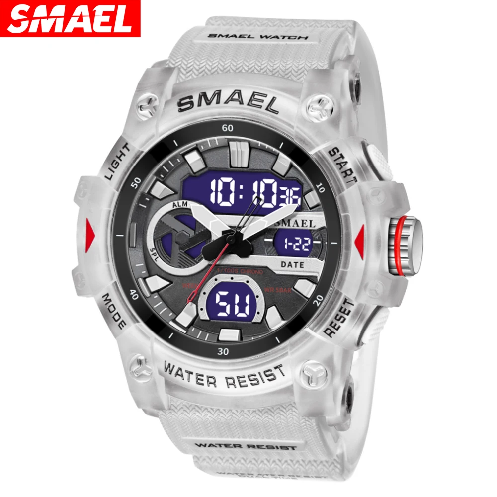 

Часы SMAEL мужские наручные кварцевые аналоговые, с двойным дисплеем, цифровые, с будильником и большим циферблатом, водонепроницаемые, 8086