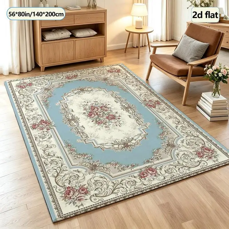 Vintage European Rose Floral Carpet Flooring Ornate Square Area Rug For Living Room Bedroom Home Floor Decoration