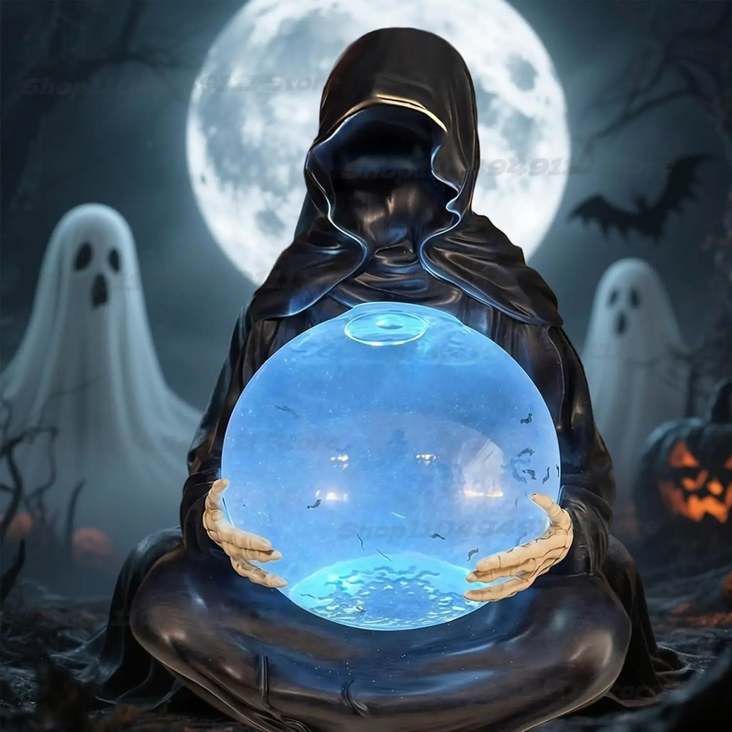 The Death God's Crystal Ball Lights Gothic Liquid Motion Water Glitter LED Light Grim Reaper Water