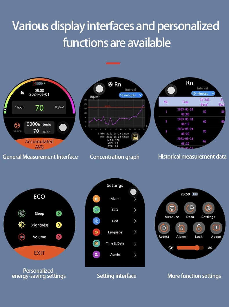 AIKESI RM-75 Detektor Radon dengan Layar Sentuh Sensor Alarm Ion Berdenyut Monitor Kualitas Udara Rumah Detektor Gas Pintar
