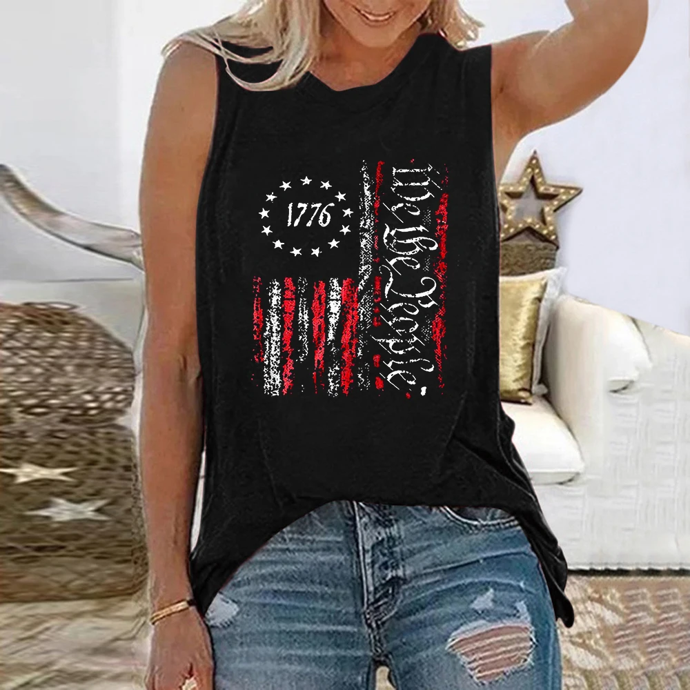 

Seeyoushy Be The Peopie 1776 Summer New Women's Sleeveless T-shirt Independence Day Y2K Aesthetic Women's Top Ropa De Mujer