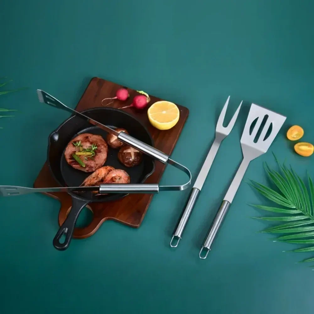 Nuevo Parrilla de acero inoxidable transfronteriza para barbacoa, juego de 3 piezas para barbacoa doméstica al aire libre, sándwich, herramientas para parrilla coreana, parrilla para barbacoa