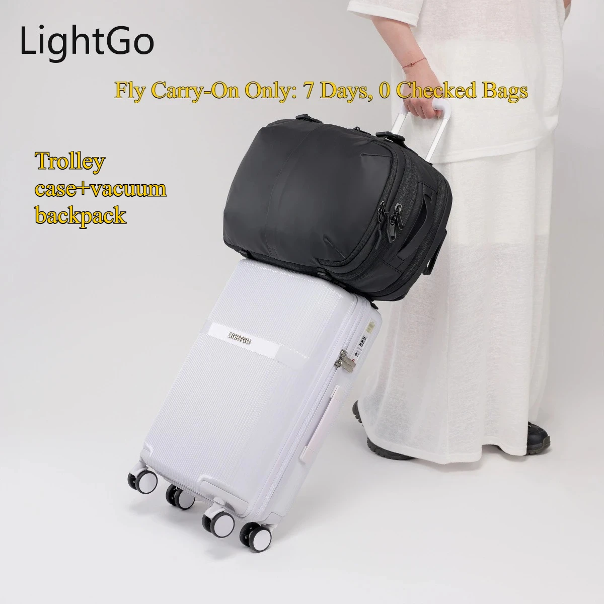 

Lightgo Vacuum Compression Travel System 20" PC Carry-On Luggage Expandable Business Backpack TSA Lock +5in Water Resistant