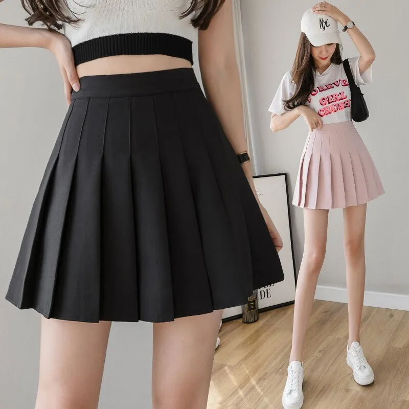 Hot Selling Classic Half Skirt Women's Clothing Solid High Waist Women's Pleated Skirt Safety Trousers New Style A-line JK Dress