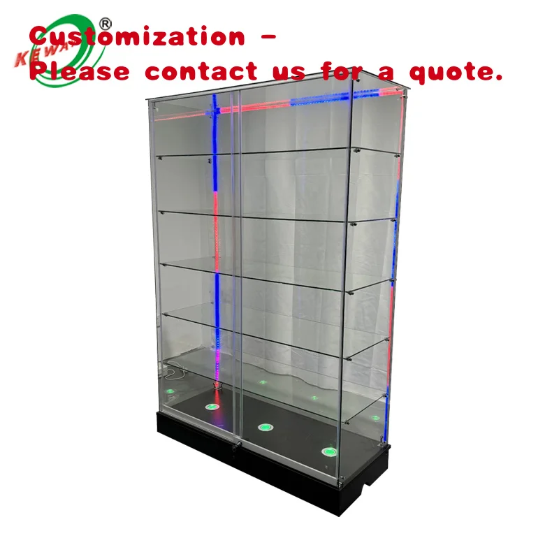 custom.OEM/ODM 6 ft  Glass Mirror Display Showcase Sliding Door Adjustable Display Cabinet Aluminum MDF Retail