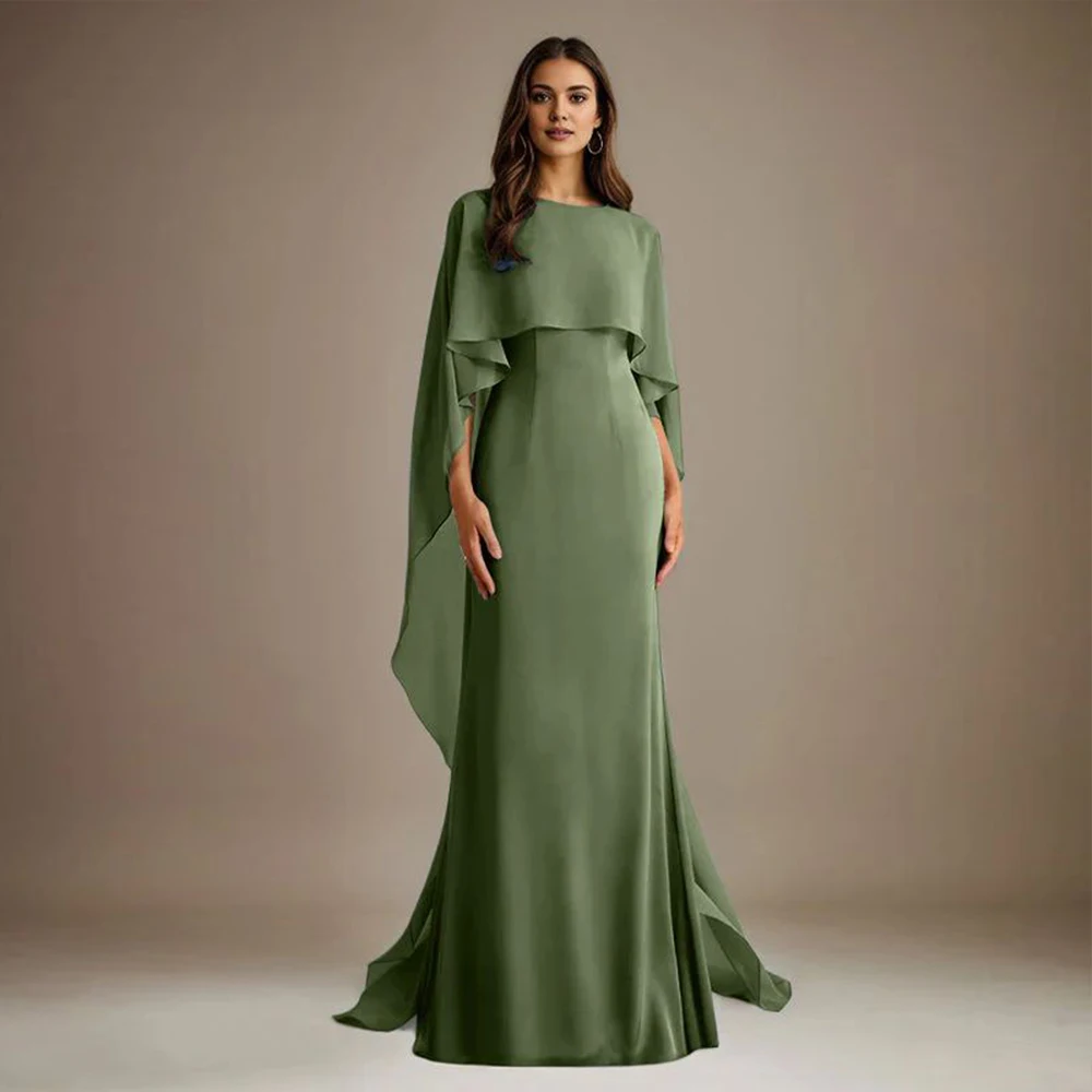 Mother of the Bride Dresses for Women Chiffon Floor Length A-Line Formal Gowns with Cape Elegant Cocktail Evening Party Dress