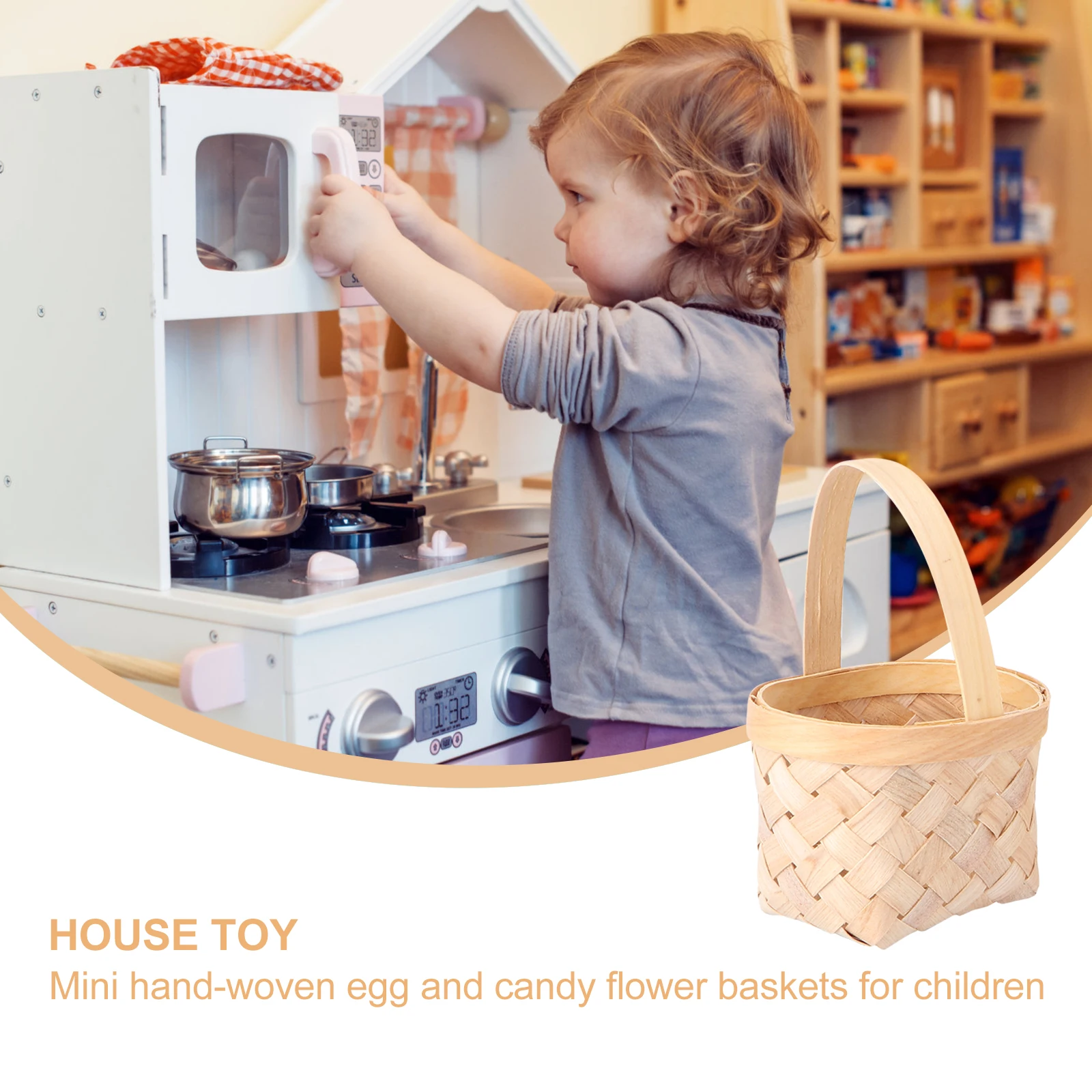 

3pcs Mini Handwoven Flower Baskets Kids Woven Storage Tote Hampers Lightweight Wooden Toy Play Sets Creative Home for Children