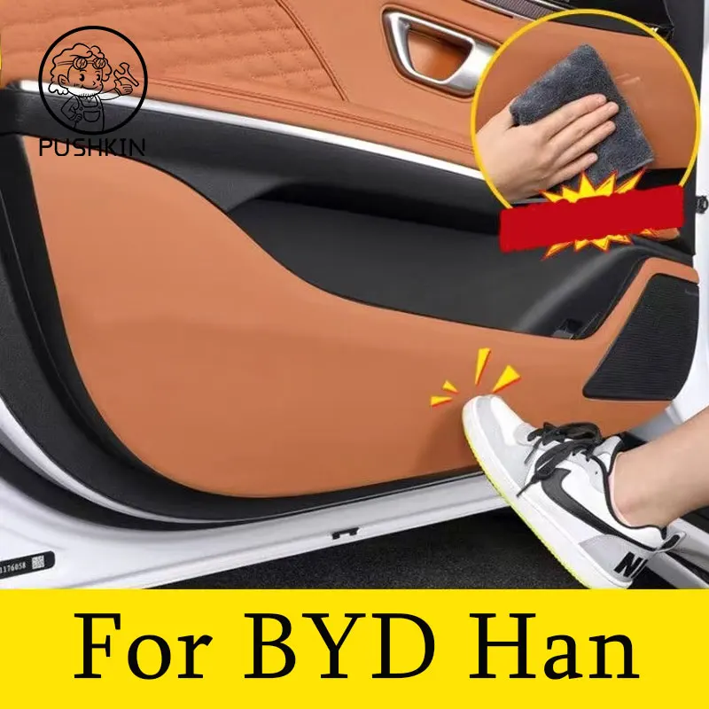 

4PCS Car Door Anti Kick Pad Leather Protection Film For BYD Han EV DMI DM 2021 2022 2023 Protector Stickers Trim Car Accessories