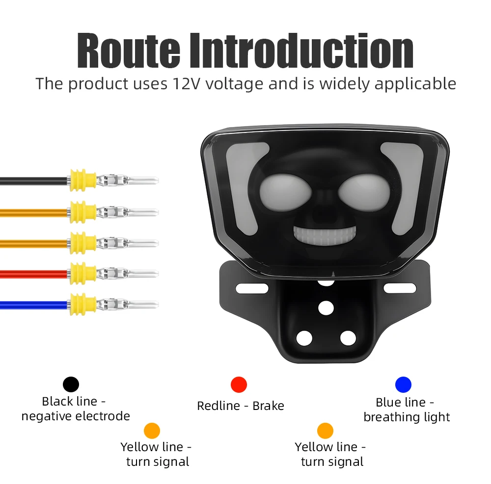 Motorcycle LED Integrated Tail Light Skull Head Colorful Rear Turn Signal Brake Lamp Universal Dynamic Warning Indicator Blinker - view 4