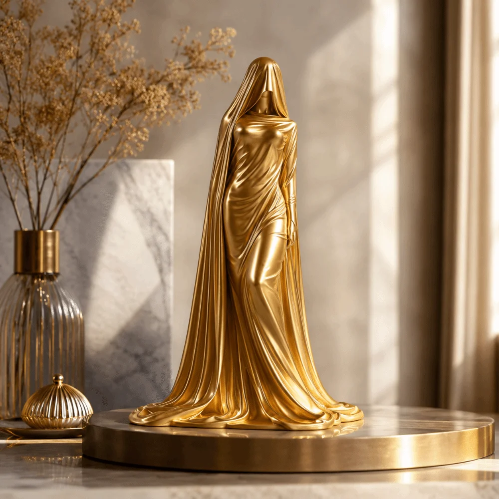 Modern Art 3D Design Masked Lady Figurine Decoration Desktop Ornaments Cloak Woman Statue Ghost Girl Character Sculpture Office