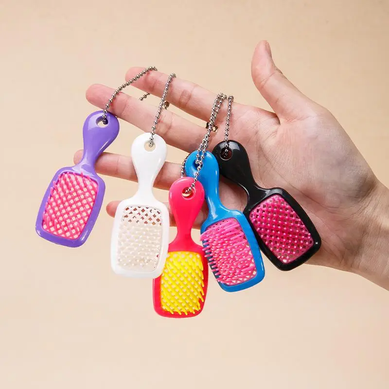 Mini Keychain Hair Brush Ergonomic Air Cushion Scalp Massage Comb Pocket Size Hairdressing Tool for Travel Daily Grooming