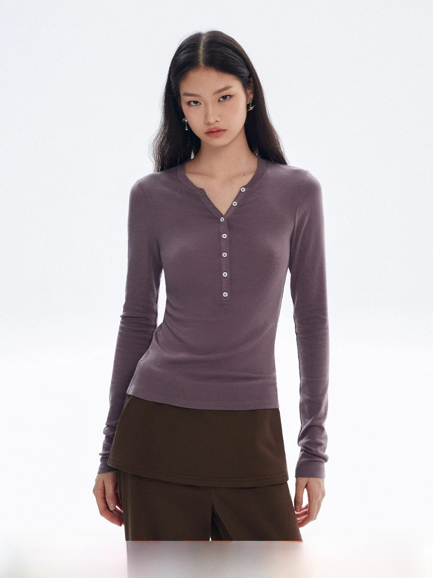 

Классическая футболка MOLY CHO Slim Fit с длинным рукавом, воротником Хенли, на пуговицах, для повседневной носки, весенний сезон