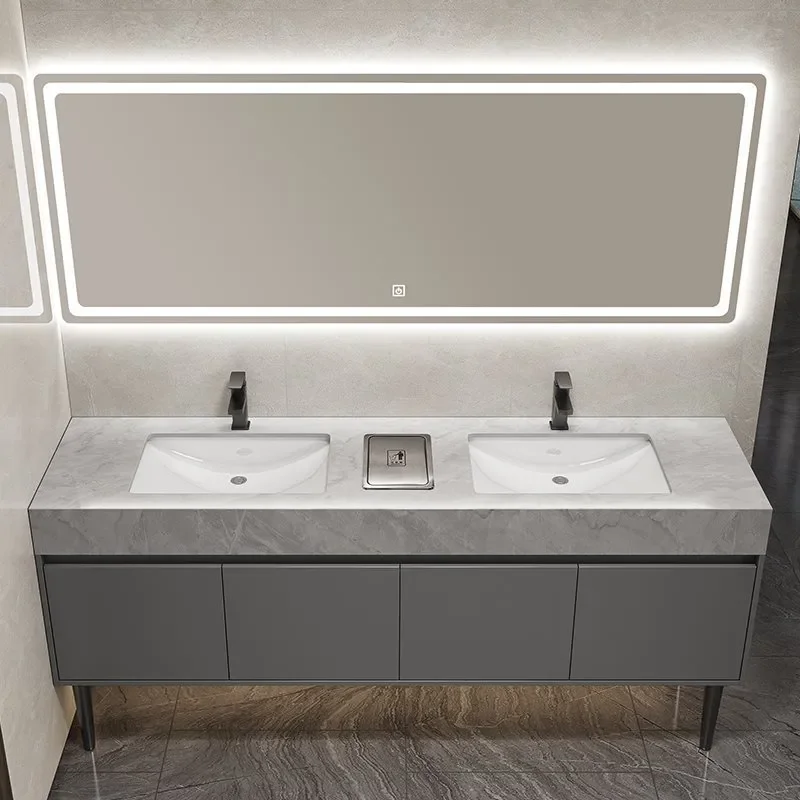 for Trash Can Public Toilet Floor to Ceiling Bathroom Cabinet Combined with Wash Basin Double Basin Wash Table Double Wind