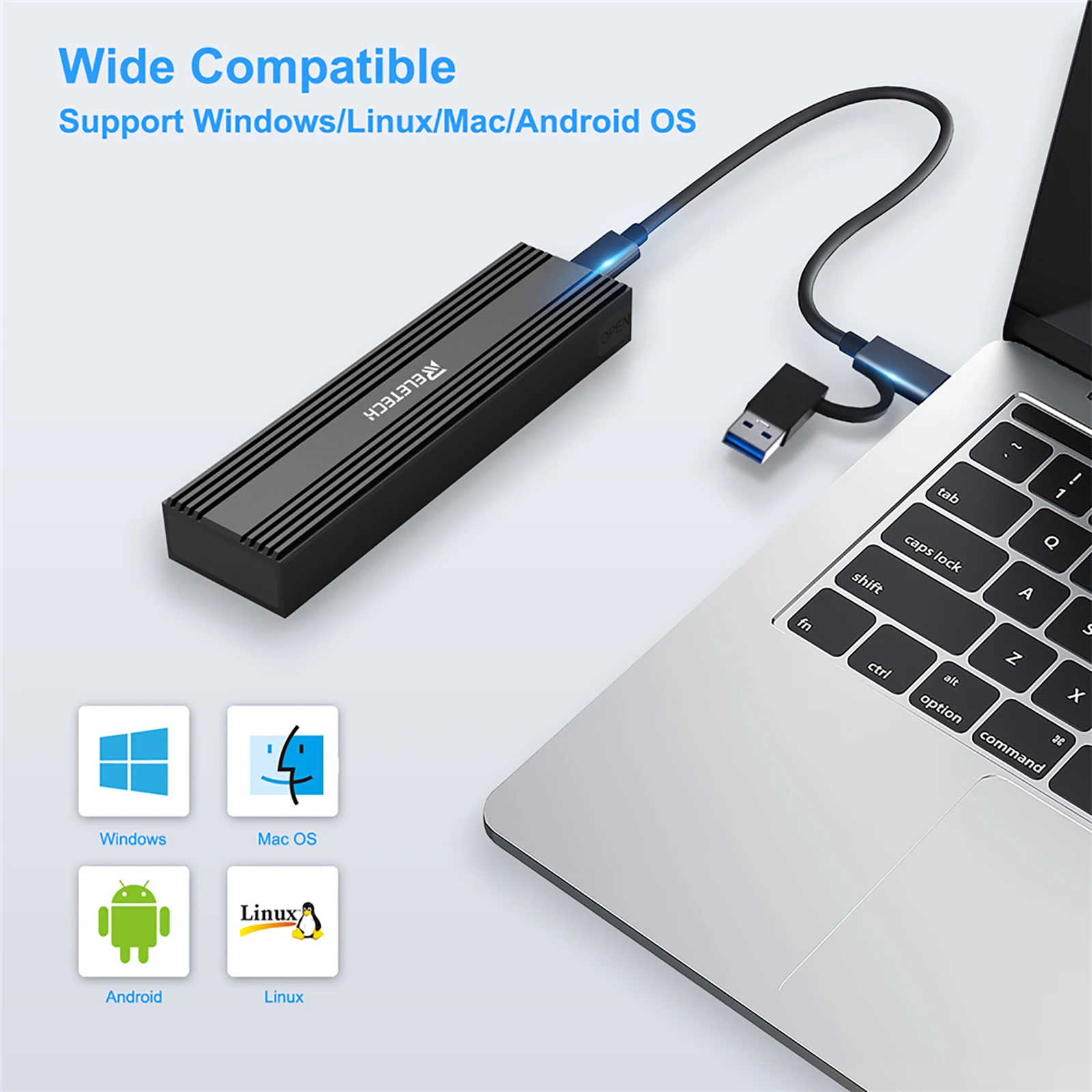 Reletech M2 NVMe SSD Enclosure 10Gbps PCIe SSD Case Portable Box USB C 3.2 Tool Free External Adapter z radiatorem dla M.2 SSD