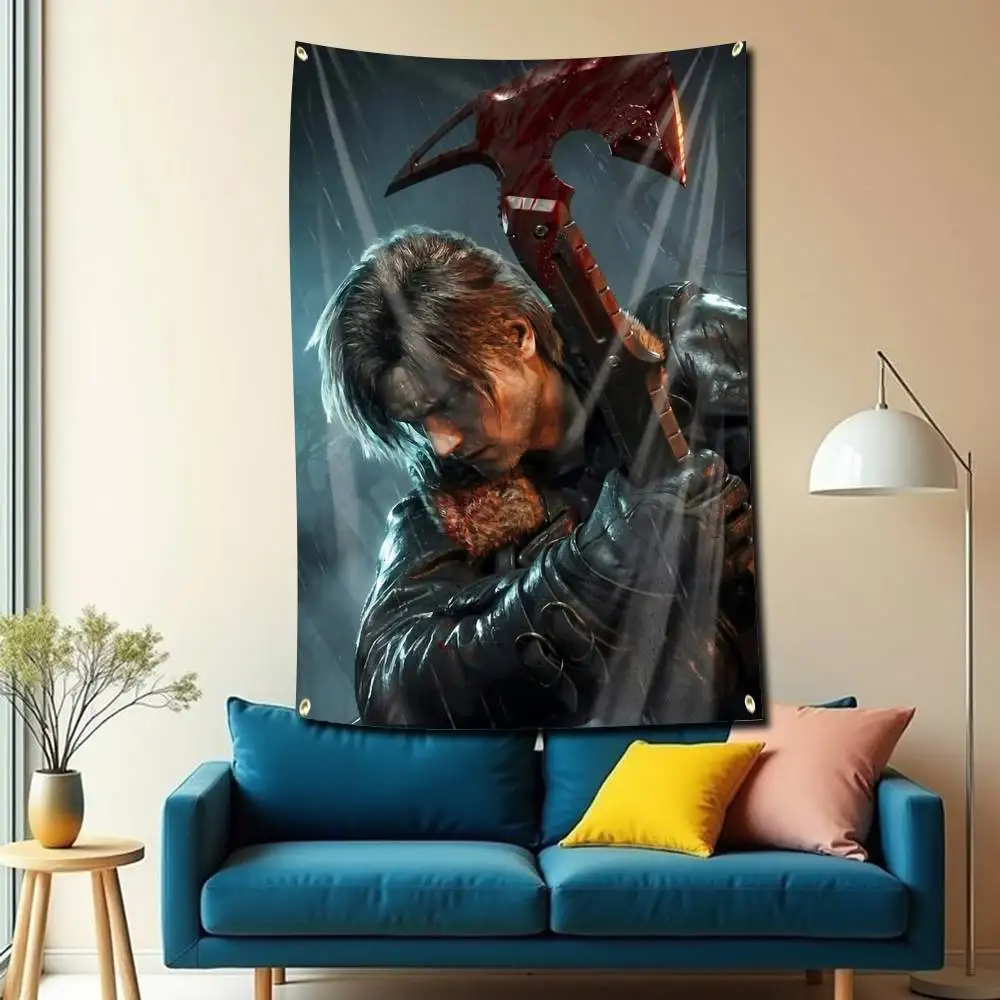 Leon Game R-Resident E-Evil  Flag Tapestry Banner for Bedroom Living Room Outdoor Camping Custom Supported