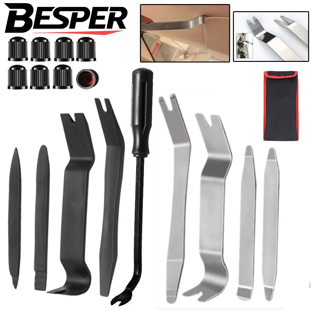 

6/ 17Pcs AutoTrim Removal Tool Kit, Metal Pry Tool Auto Fastener Remover Pry Bar Set Trim Remover Kits for Vehicle Door Panel
