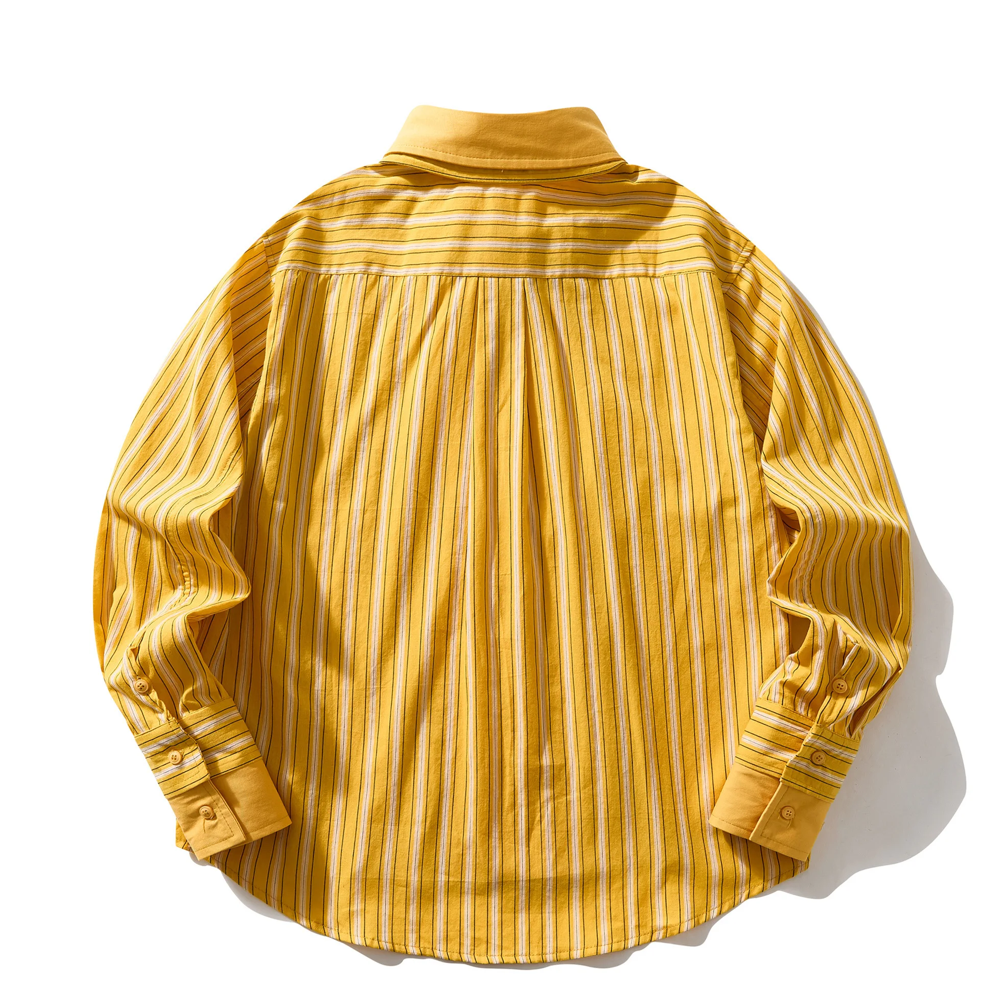 American Casual Dopamine Mock-Layer Striped Workwear Shirt for Men Unisex Loose Long-Sleeve Casual Couple Outerwear 100% Cotton