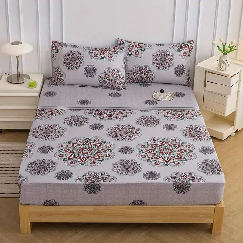 

Royal Rustic Paisley Mandala Fitted Sheet Set Floral Elegant Boho Bed Sheets with Elastic Band Exotic Bohemian Mattress Cover