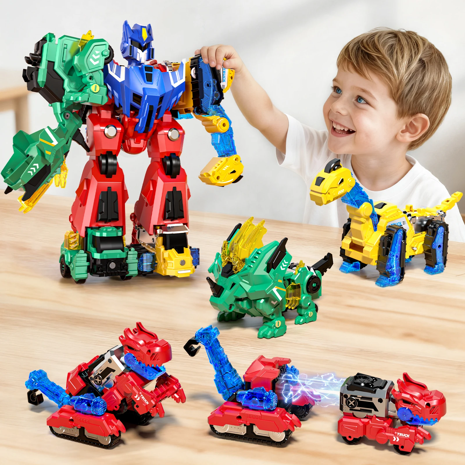 6-in-1 Dinosaur Transforming Robot Toys Set,STEM Toy Combine Dinosaur Transform into Robot,Party Birthday Educational Gifts
