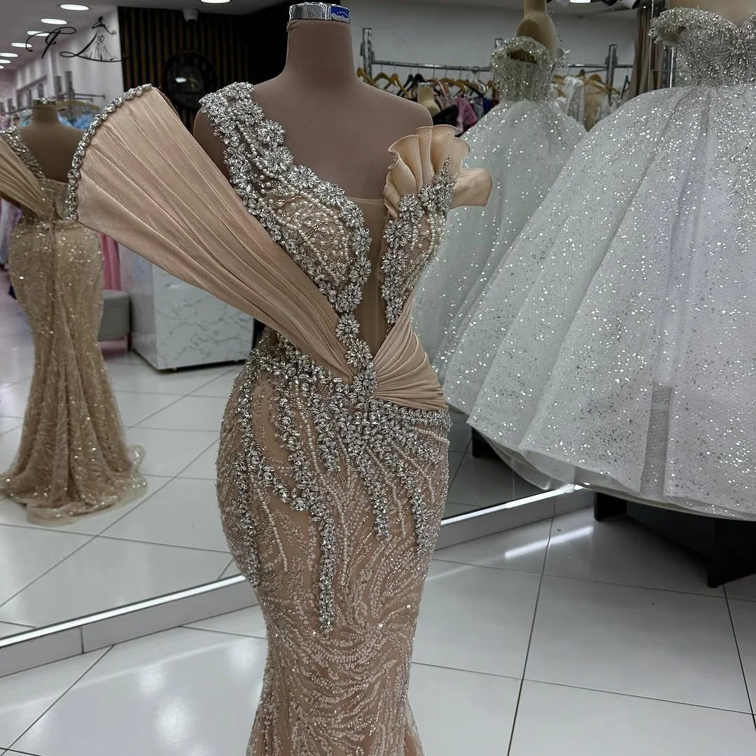 

Rhinestone floral evening gown beaded mermaid dress elegant cocktail dress champagne color dress customizable party dress 2025