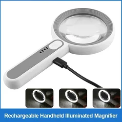 Rechargeable 12X Portable Magnifying Glass with LED Light for Seniors Reading Jewelry Craft Coin Stamp Inspection Repair