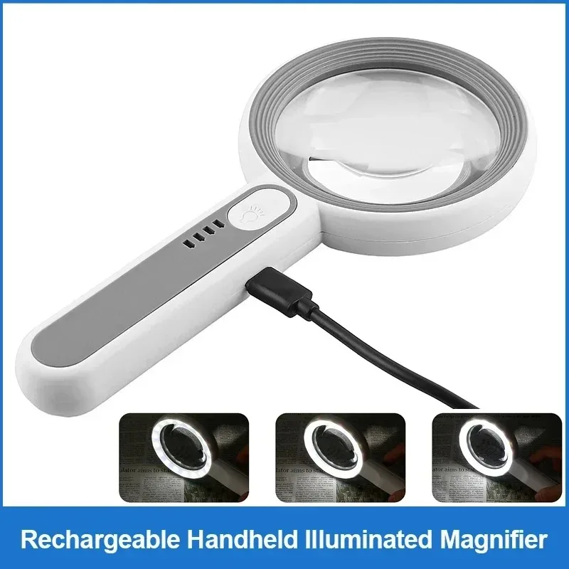 Rechargeable 12X Portable Magnifying Glass with LED Light for Seniors Reading Jewelry Craft Coin Stamp Inspection Repair