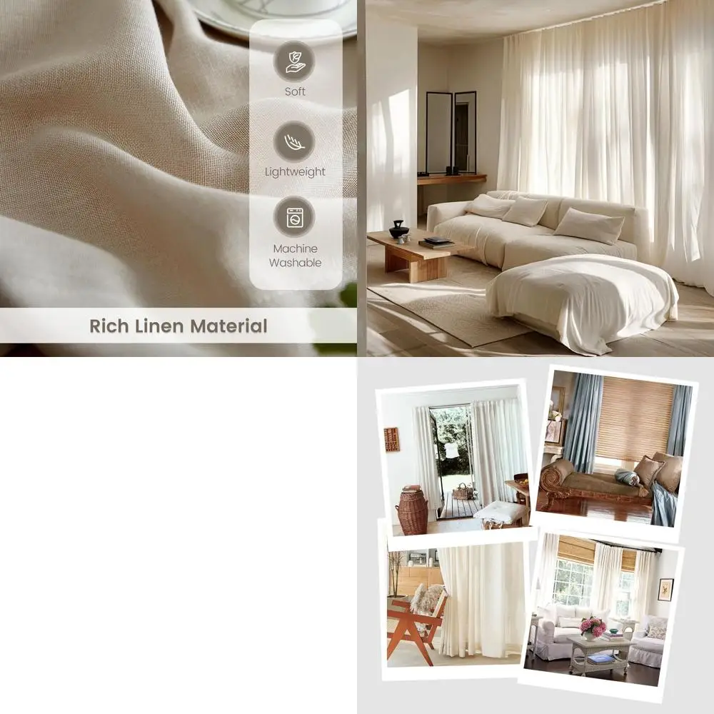 

Linen Blend Semi-Sheer Curtains, 102 Length, Light Filtering, 2-Panel Set, Each 52 Wide