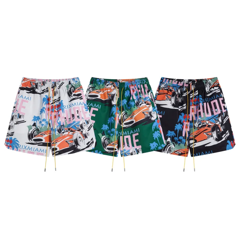 

Высококачественные повседневные пляжные мужские брюки с принтом гоночного автомобиля 24ss American Sle Five-Quarter, летние молодежные брюки для активного отдыха