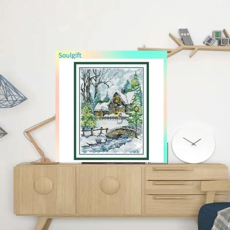 

Winter Snow Scene 2-Soulgift New Pre-Printed Cross Stitch-Stamped 9CT/11CT/14CT/16CT DMC Threads, Embroidery Kit.Wonderfull kit