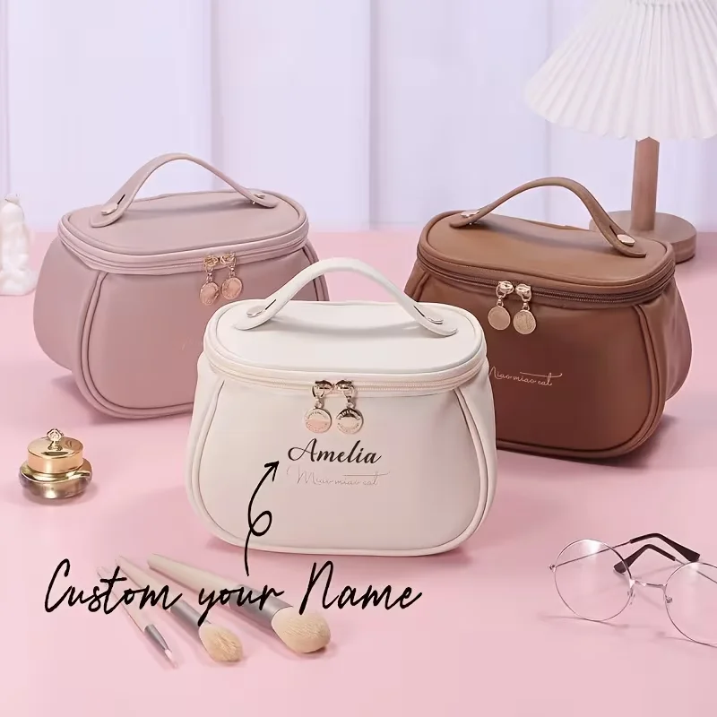 3Pcs (Customized) Personalized Travel Toiletry Bag, Also a Makeup Bag, with Zipper Design, Large Capacity, Portable with Handle, Suitable for Travel, Weddings, Beauty Salons, Bathrooms, and Storing Skincare Products