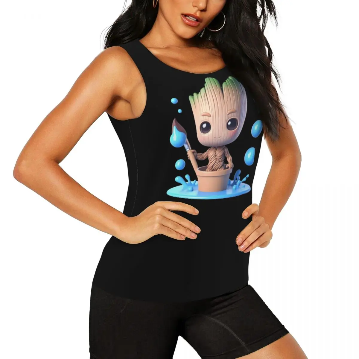 Custom Fashion Anime Action Groot Character Workout Tank Tops Women Cool-Dry Sleeveless Yoga Shirts