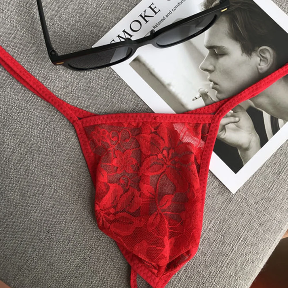 

Sexy Lingerie Mens G-strings Lace Sheer Briefs Low Rise Underwear Sissy Pouch T-back Thongs Jock Straps Ultra-Thin Underpants