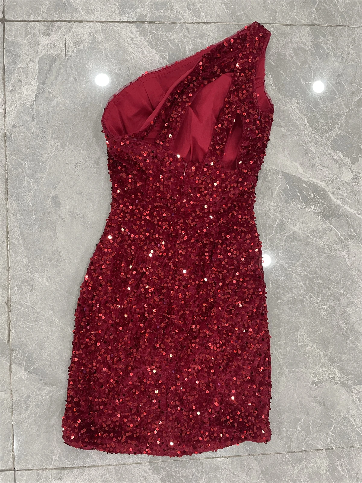 Fivsole One Shoulder Burgundy Dresses Short for Women