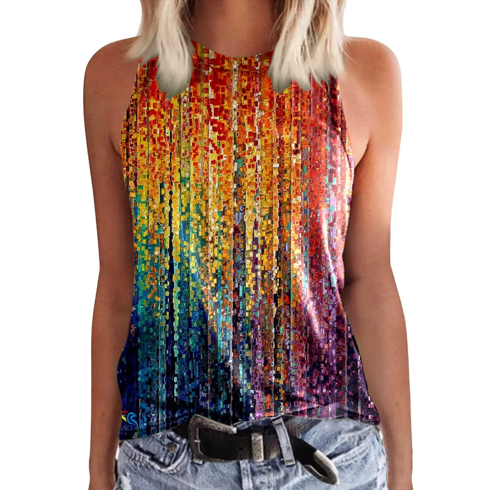 Kolorowe kwiatowe podkoszulki z nadrukiem 3D moda damska O-Neck kamizelka bez rękawów Streetwear letnia Casual Camisole dziewczyna odzież damska