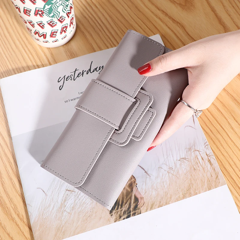 Cartera larga con tarjetero para mujer, funda abatible triple, estilo coreano, cartera multifuncional para estudiantes