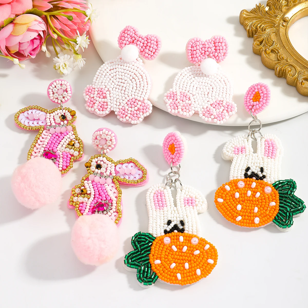 

Easter Cute Sweet Cartoon Rabbit Carrot Dangle Earrings For Women Bohemia Handmade Rice Beaded Exquisite Jewelry Gifts