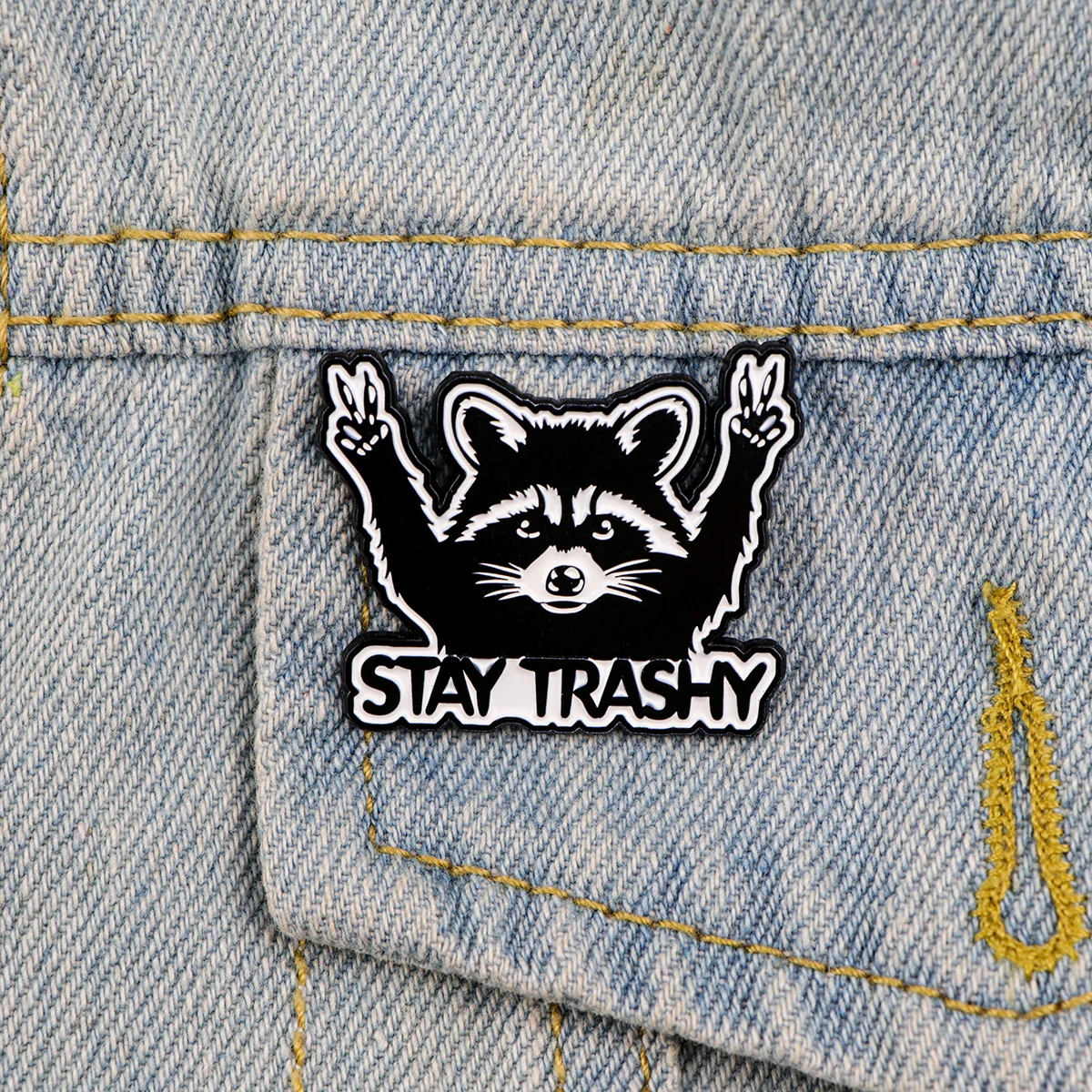 Stay Trashy Raccoon Enamel Pin Cute Brooches for Women Lapel Pins Badges on Backpack Clothing Accessories Funny Jewelry Gift