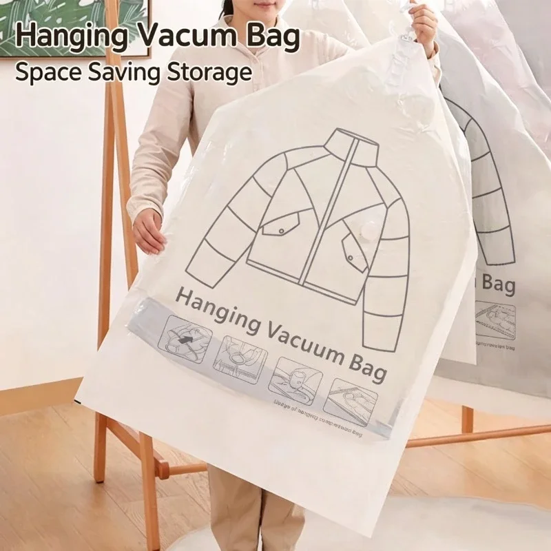 1-3pcs Hanging Vacuum Bags Space Saving Clothes Transparent Vacuum Bag Storage for Clothes Down Jacket Overcoat Compression Home