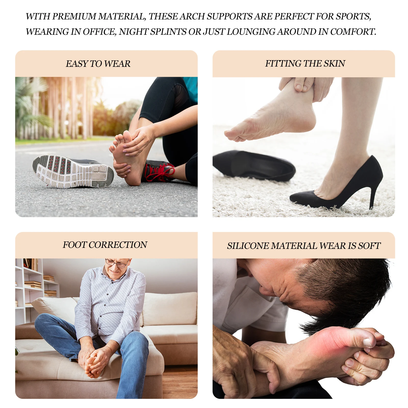 

Silicone Foot Correction Pads Arch Support Insoles White Protective Feet Cushions for Sports Office Flatfoot Corrective Braces