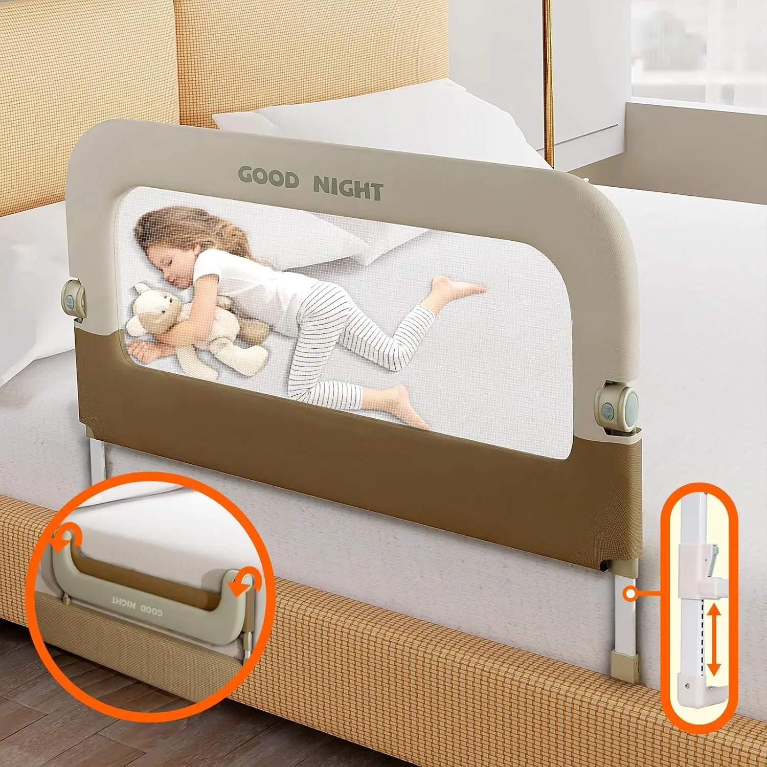 

Bed Guard Rail For Toddlers - 32"" Adjustable Heights & Folding Up Portable Bed Railing For Baby - Toddler Bed Rails Guard For