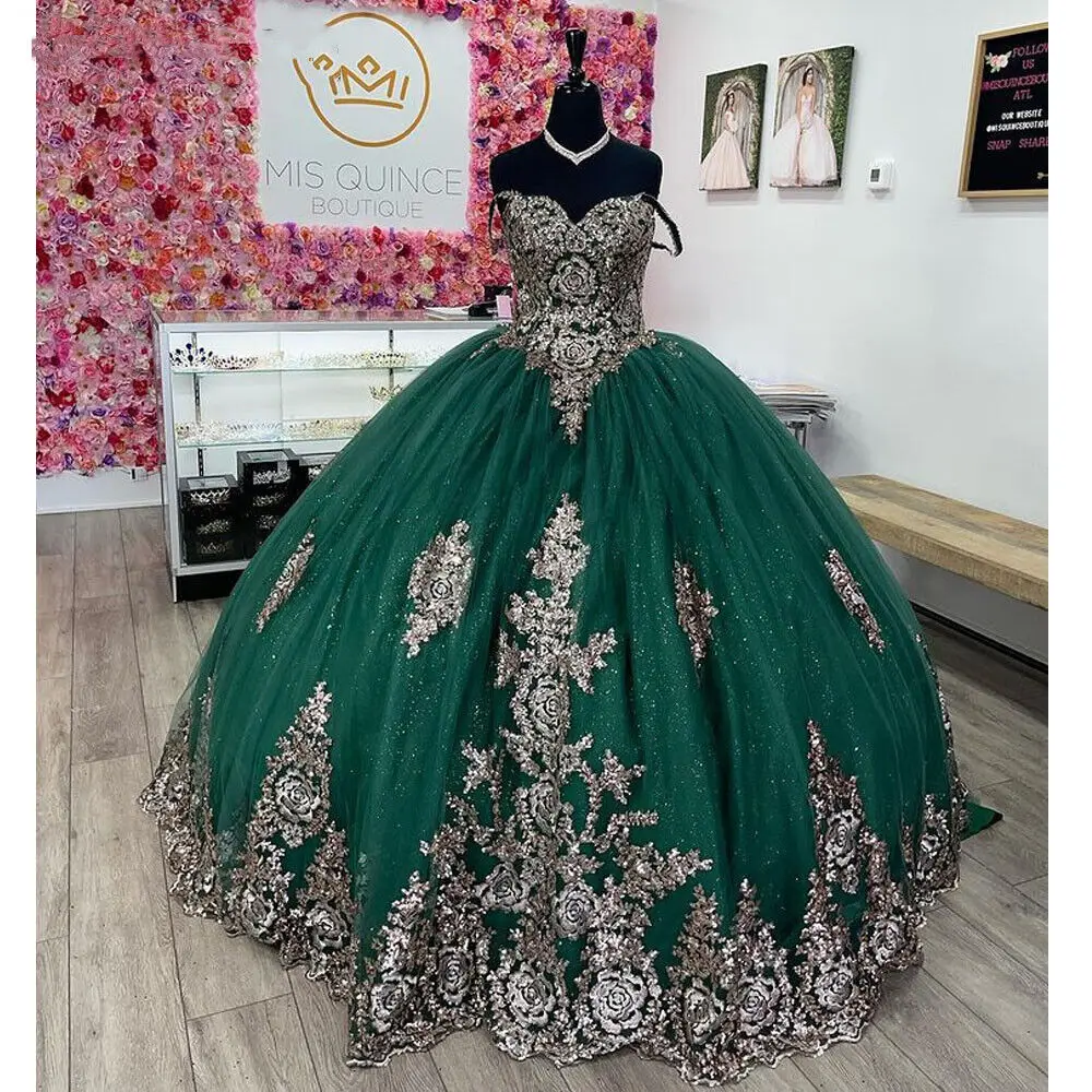 ANGELSBRIDEP Green Quinceanera Dresses Ball Gown Silver Appliques Lace Corset Pageant Party Sweet 16 Dresses 15 Anos Customized