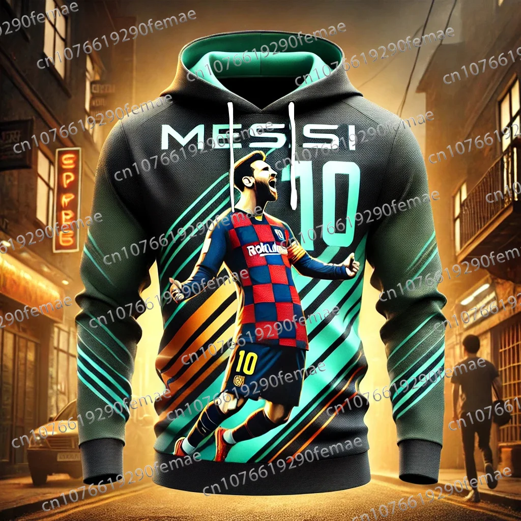 Messi 3D Printed Pattern Men's Long Sleeved Hooded Sweatshirt For Daily Fans, Comfortable And Fashionable Sports Pullover