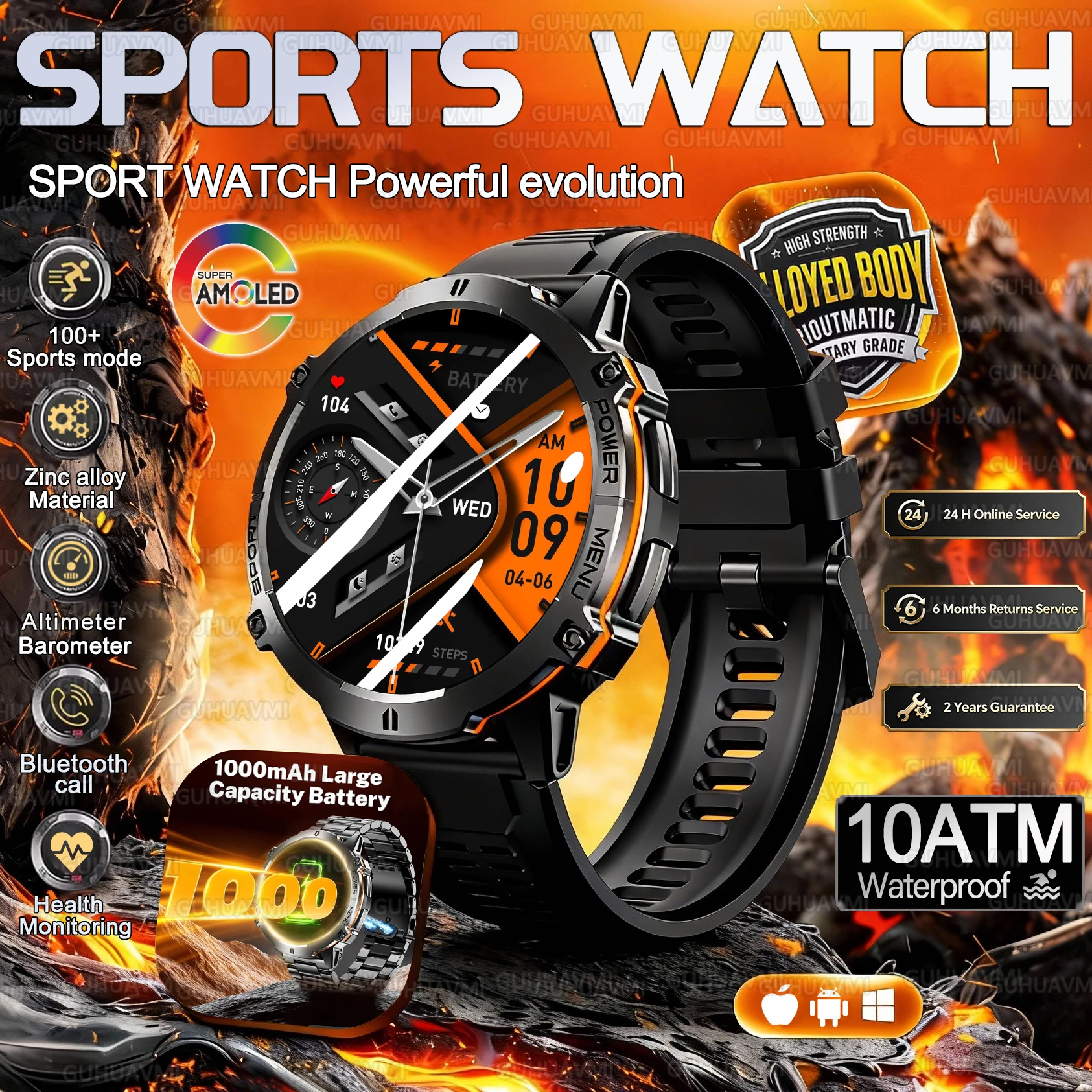 

Новые смарт-часы 2026 года: военный стандарт, аккумулятор 1000 мАч, альтиметр, водонепроницаемость 10ATM, звонки, 170+ видов спорта